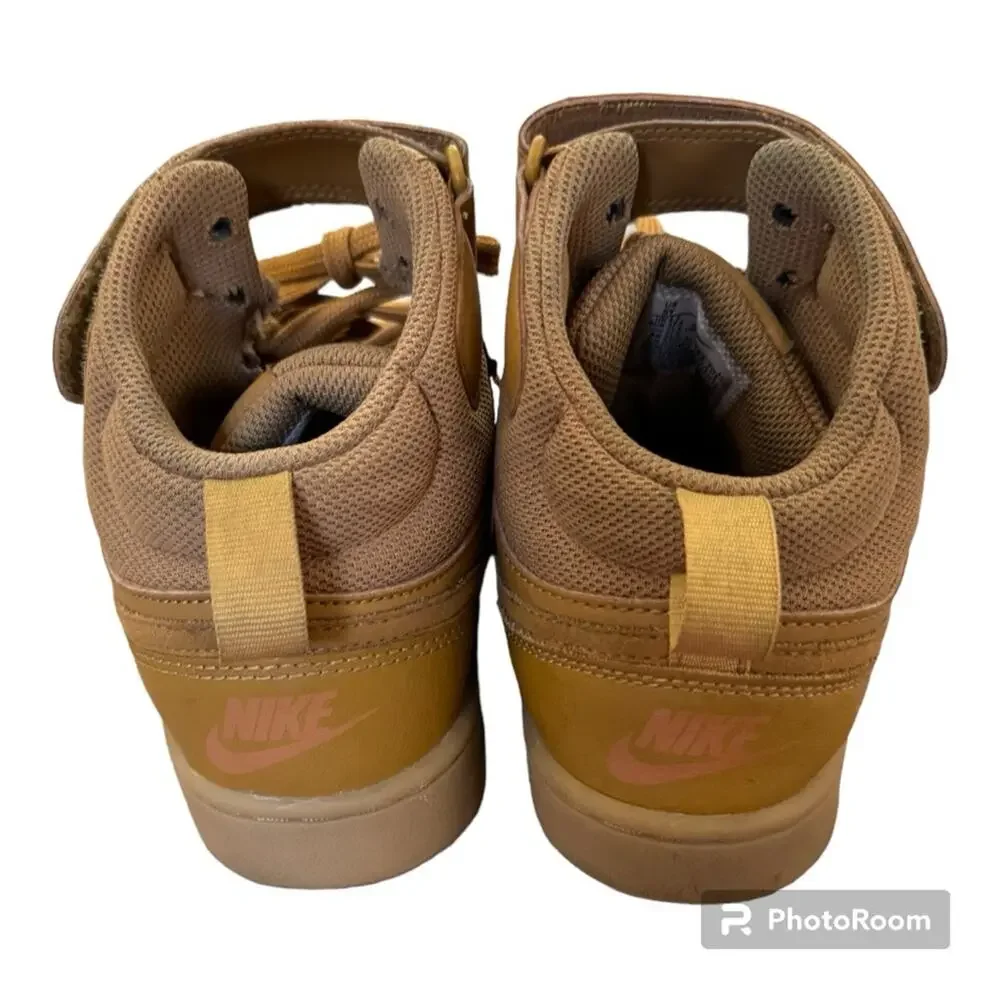 Nike Boys Court Borough Mid 2 Leather Sneakers Athletic Shoes Wheat Lt B…